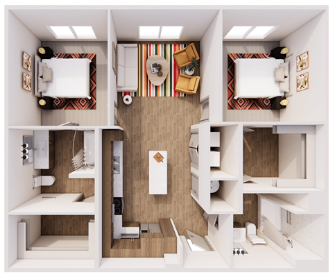 Floor plan for 2 beds, 2 baths, 1095 sqft